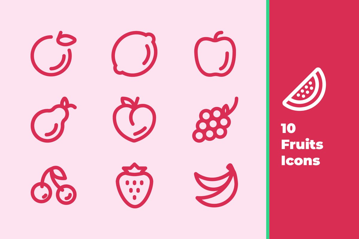 水果粗线条矢量图标 Fruit Icons设计素材模板