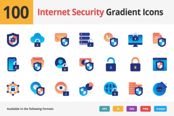Internet安全主题渐变色矢量图标 Internet Security Vector Gradient Icons