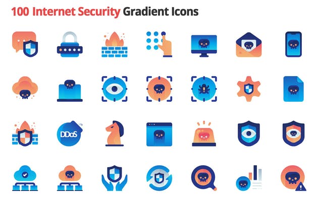 Internet安全主题渐变色矢量图标 Internet Security Vector Gradient Icons设计素材模板