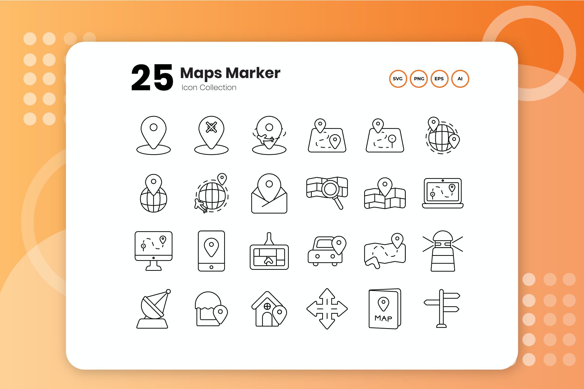 地图标记矢量轮廓图标集 25 Maps Marker Outline Icon Set设计素材模板