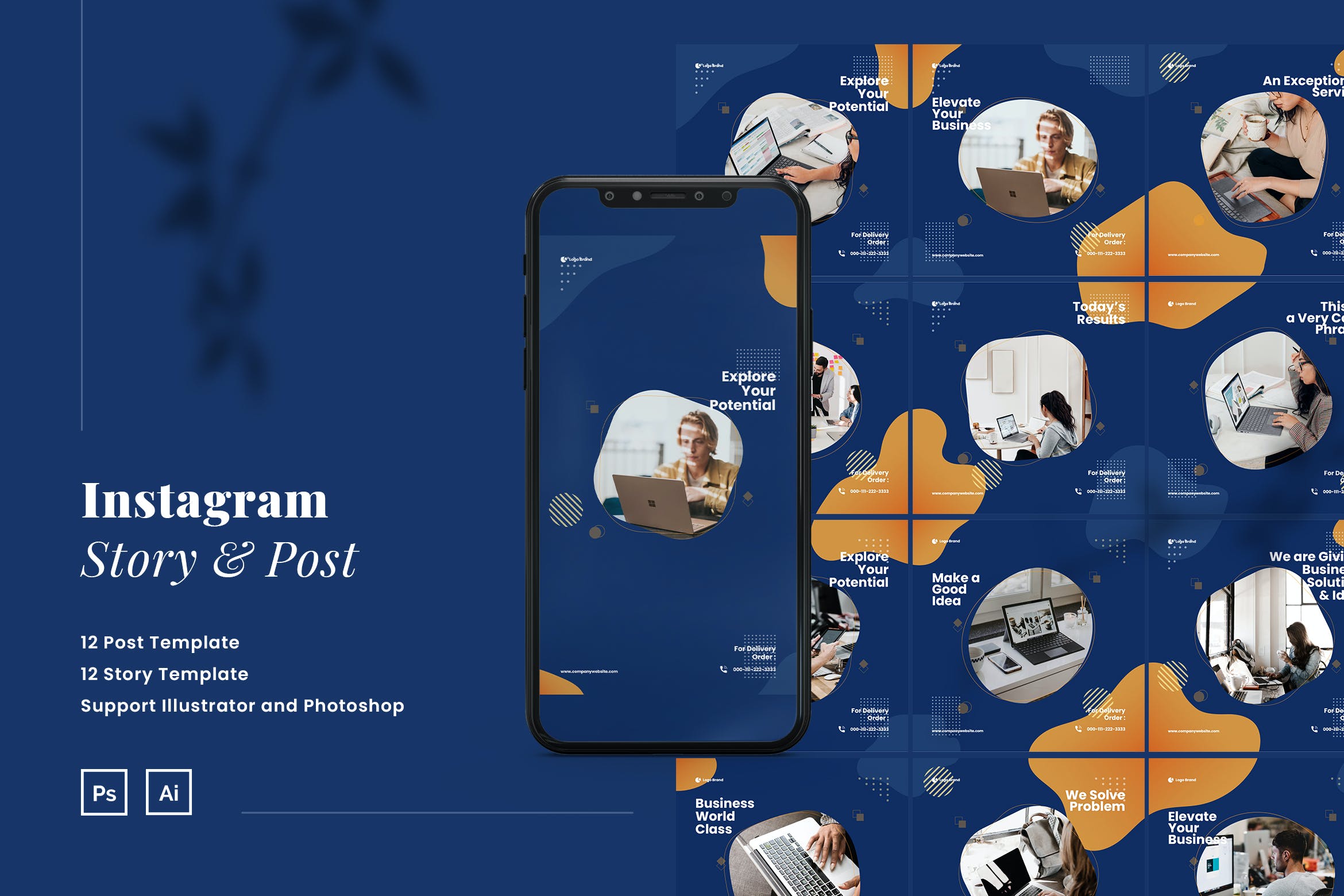 拼图风格企业社交媒体推广Instagram帖子和故事设计模板 Elegant Company Puzzle Instagram Post & Story设计素材模板