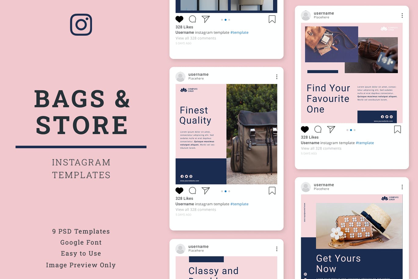 箱包商店品牌故事Instagram帖子设计社交媒体模板 Bag Store’s Instagram Post Template设计素材模板
