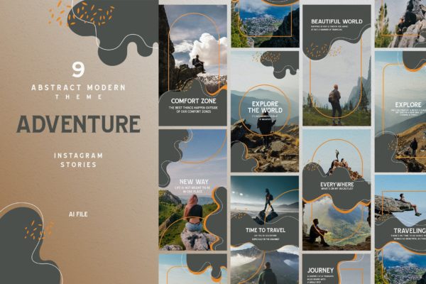 冒险探险主题云朵元素Instagram故事贴图模板 Cloud Theme – Adventure Instagram Stories
