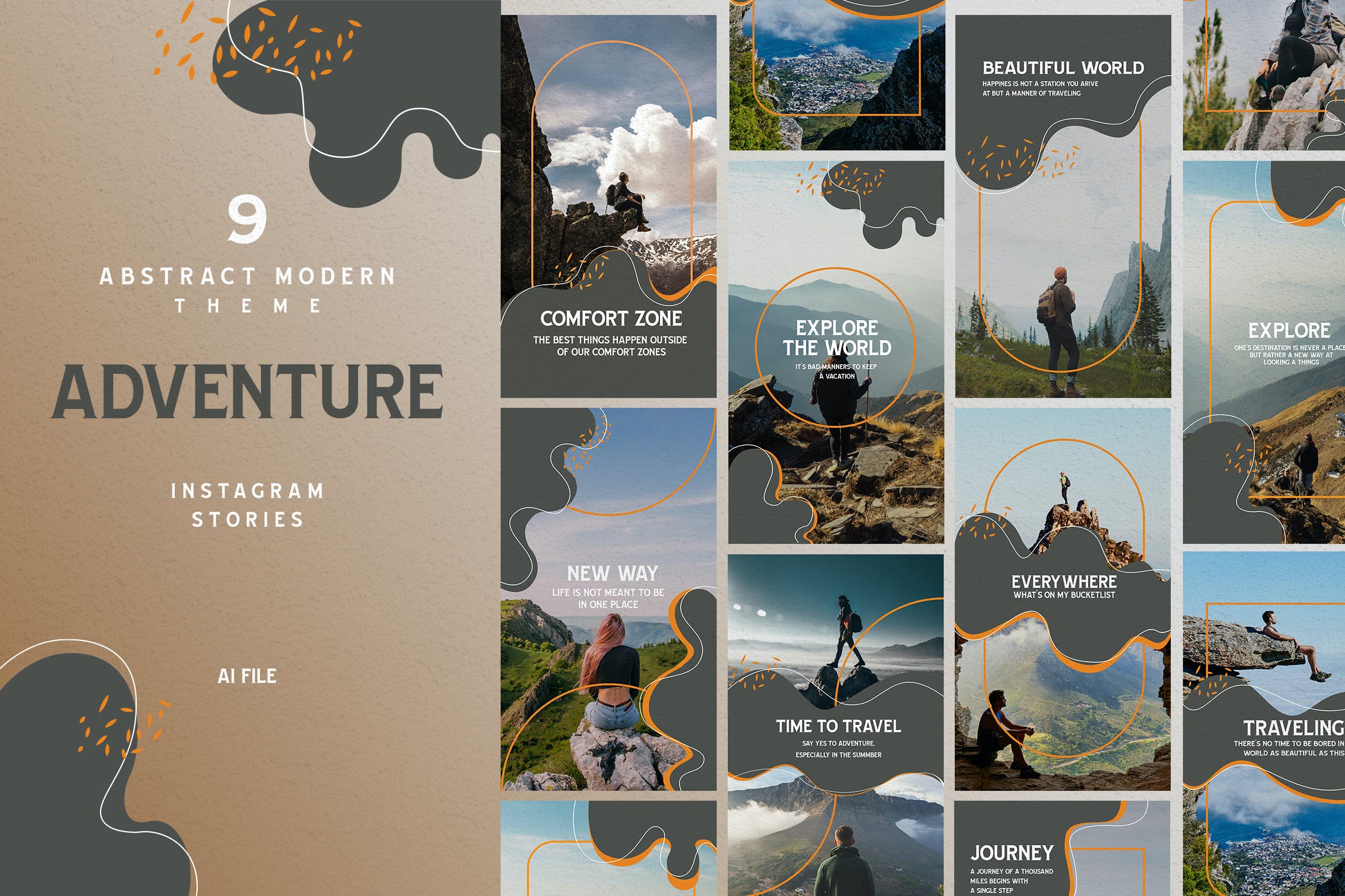 冒险探险主题云朵元素Instagram故事贴图模板 Cloud Theme – Adventure Instagram Stories设计素材模板