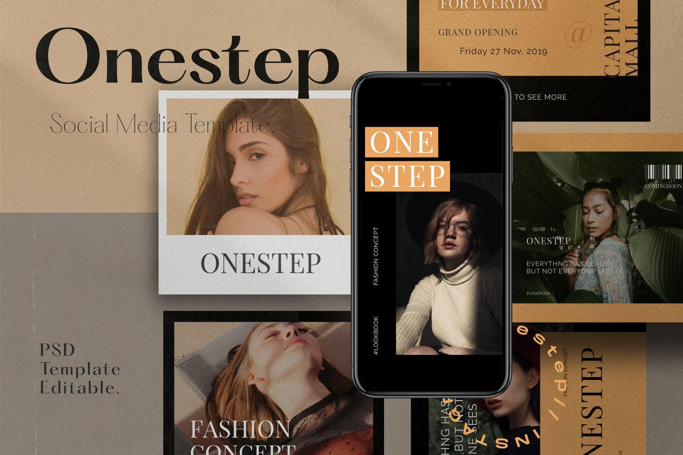 女性时尚生活方式社交媒体Instagram故事设计模板v1 One Step PACK 1 – Instagram Template + Stories设计素材模板