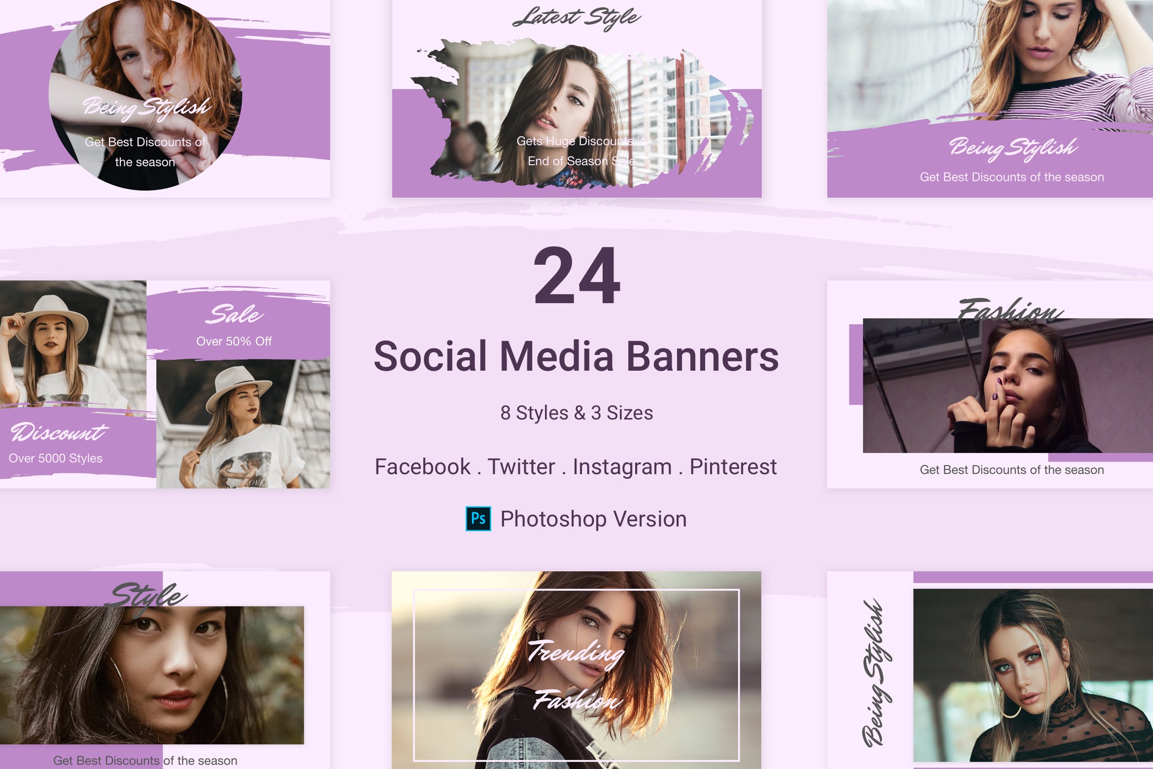 24款紫色社交媒体定制品牌推广广告Banner设计psd素材包v2 24 Social Media Banners Kit (Vol. 2) in Photosh设计素材模板