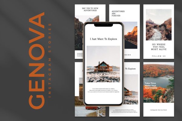 复古旅游照片Instagram故事贴图社交媒体模板套装 Genova Instagram Stories