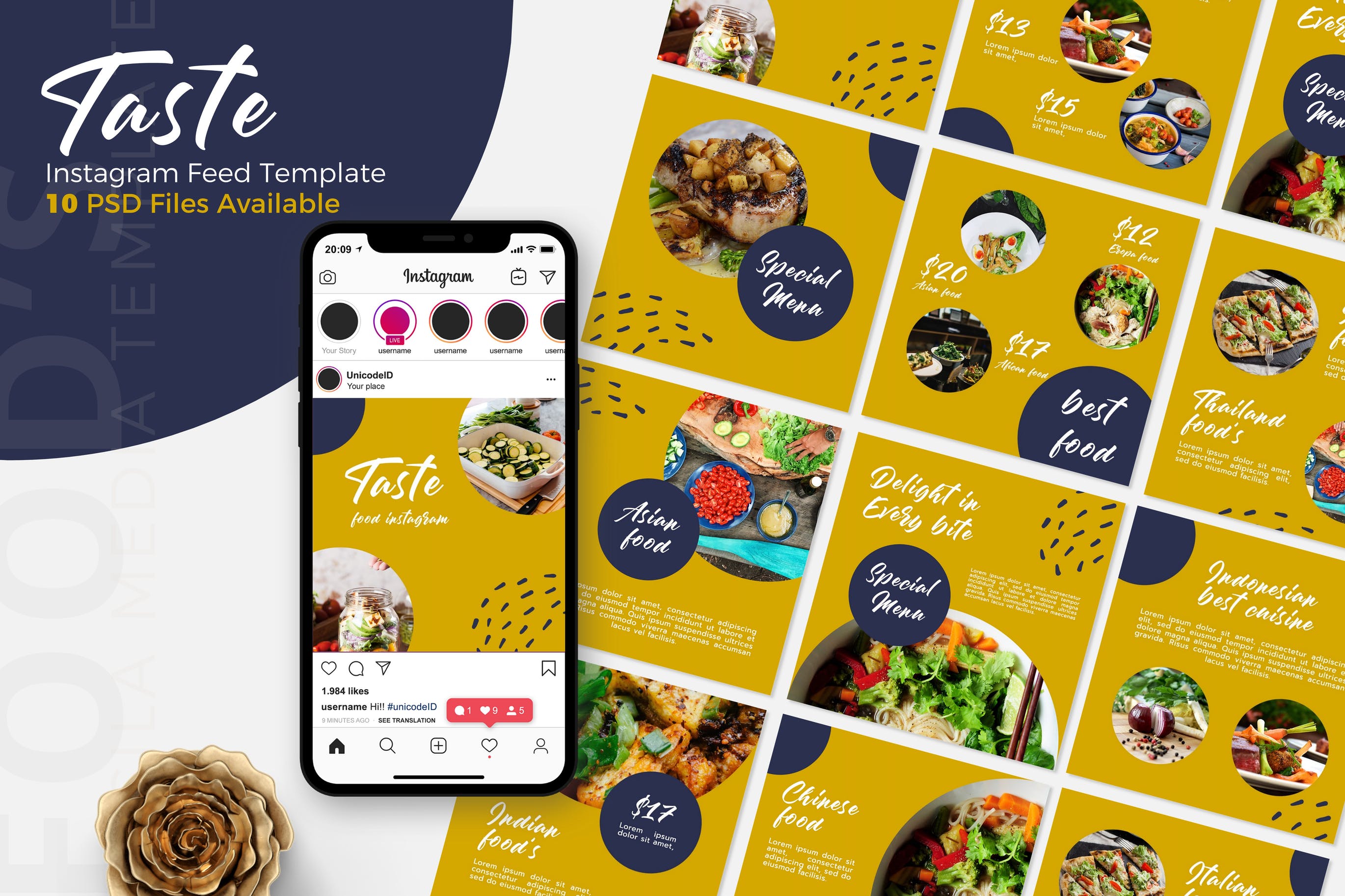 高端餐厅美食社交媒体广告Instagram帖子设计素材 Taste – Food Instagram Post设计素材模板