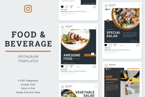 高级西餐厅美食社交媒体推广Instagram帖子设计模板 Restaurant Instagram Post Template