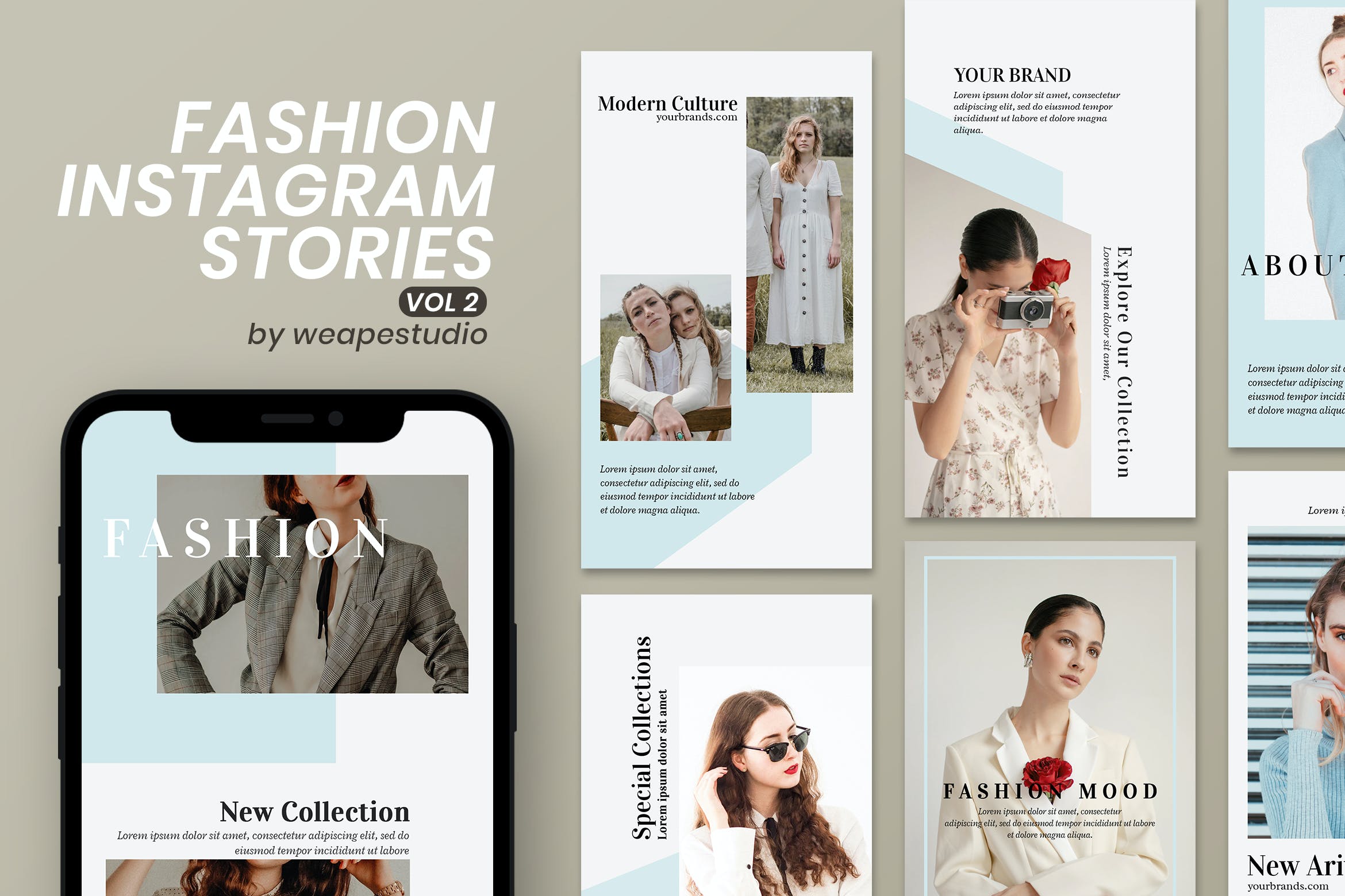 潮流欧美摄影大片Ins故事社交媒体贴图模板v.2 Fashion Instagram Stories Vol 2设计素材模板