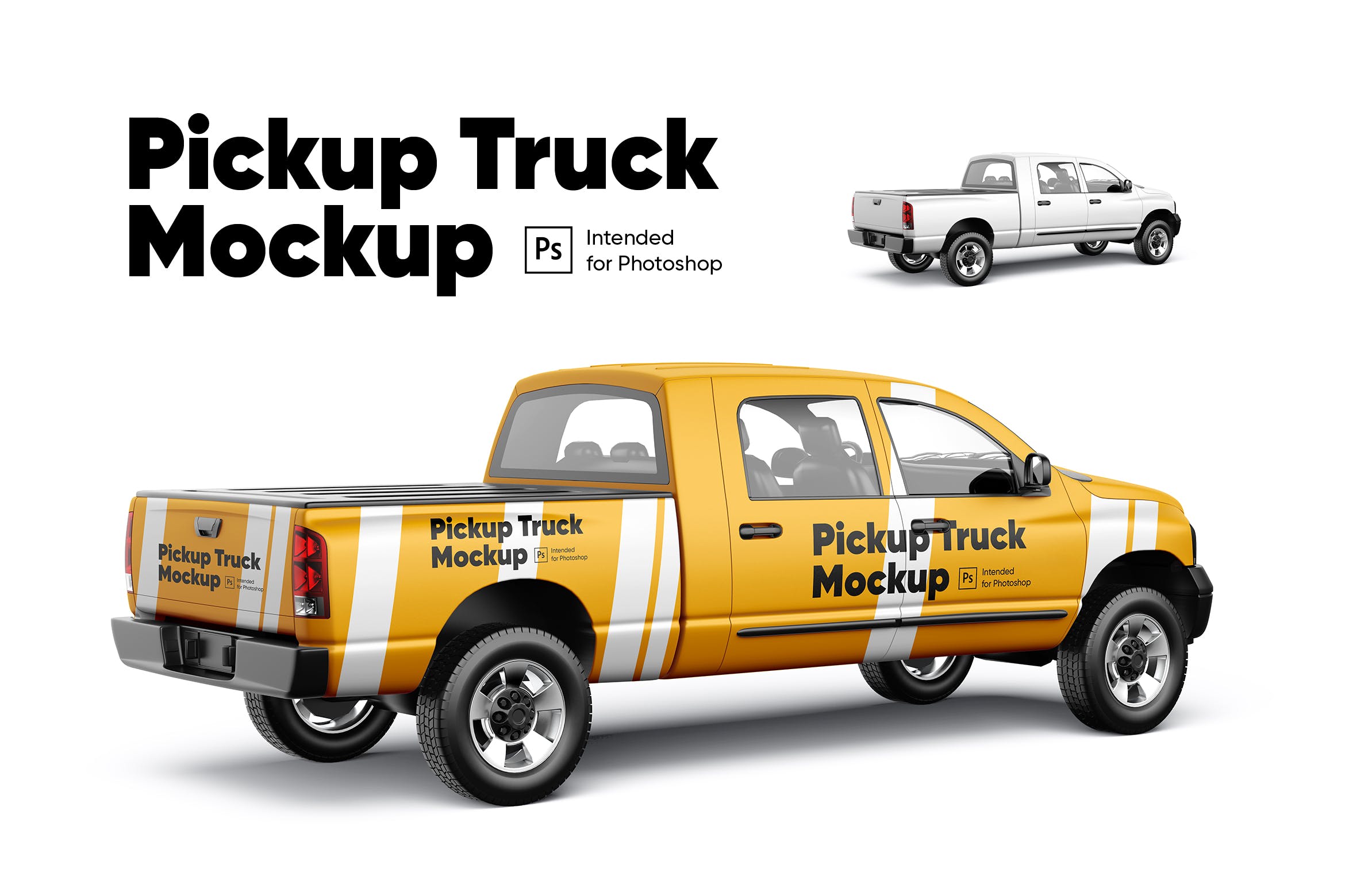 车身广告设计样机模板v2 Pickup Truck Mockup 02设计素材模板