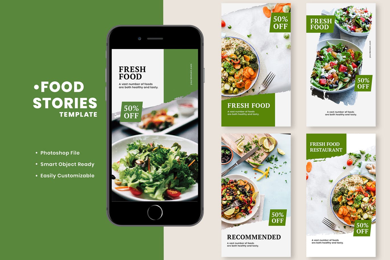 健康饮食餐厅推广Instagram故事贴图社交媒体模板 Fresh Food Instagram Stories Template设计素材模板
