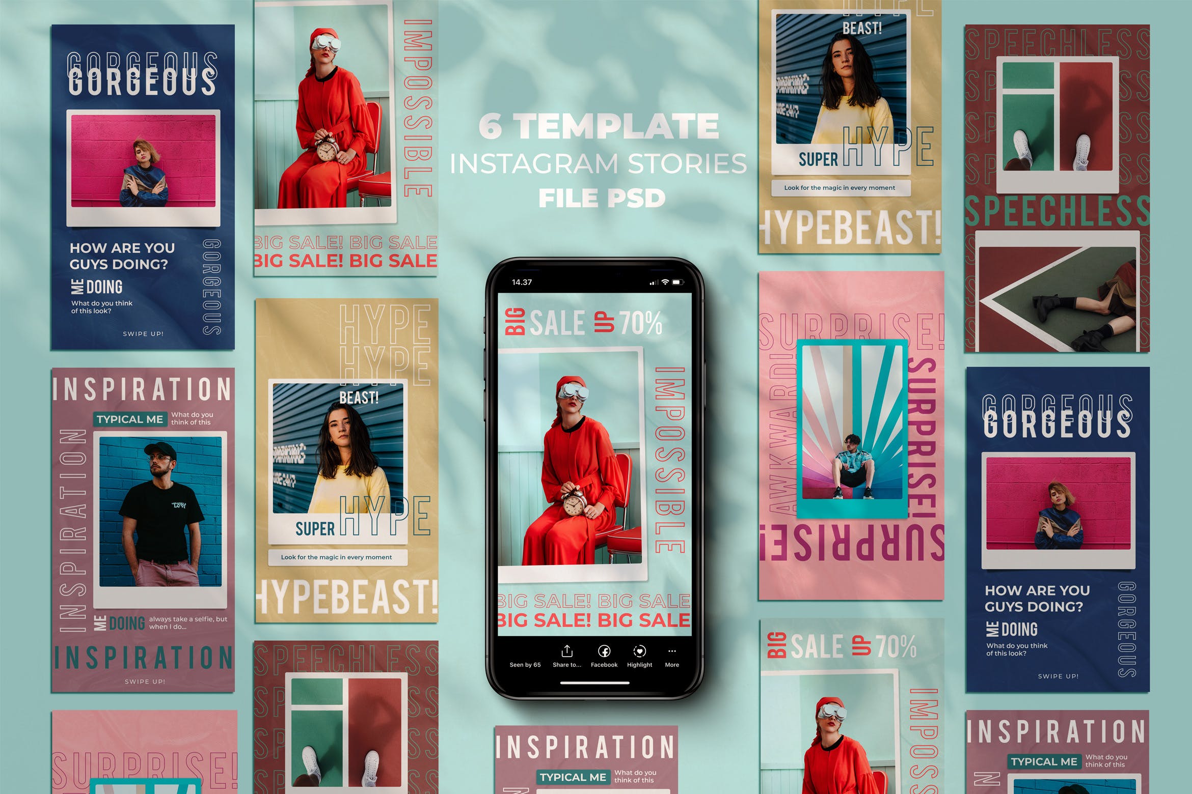 海报风框架Instagram故事社交媒体贴图模板 Hype Instagram Stories设计素材模板