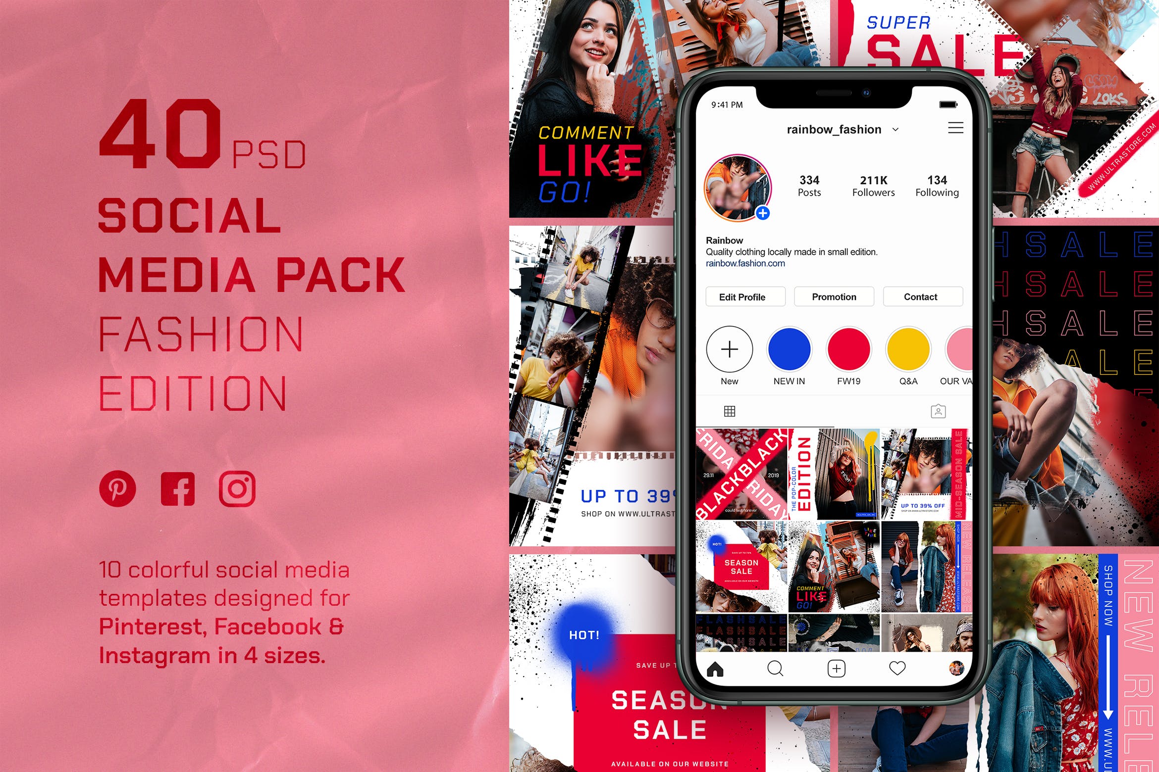 时尚商店服装品牌促销定制社交媒体素材包 Social Media Booster Pack设计素材模板
