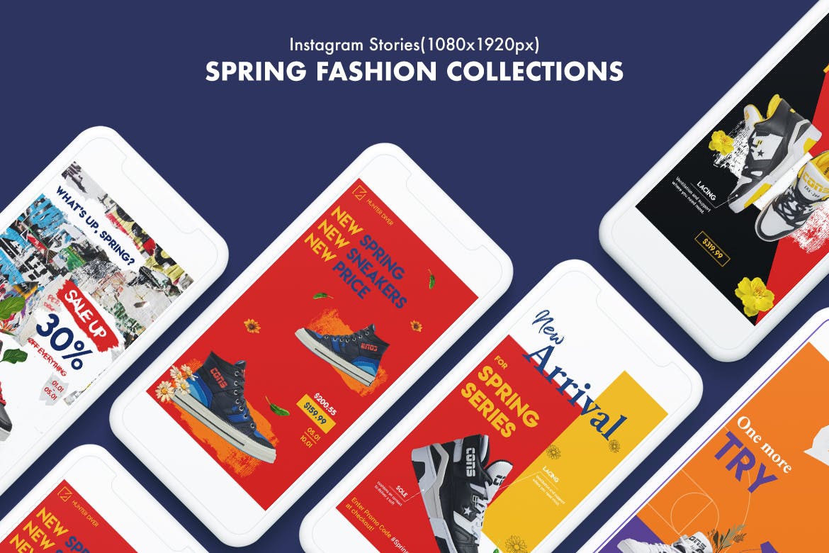 春季系列撞色背景Instagram故事贴图社交媒体模板 Spring Collections Instagram Stories设计素材模板