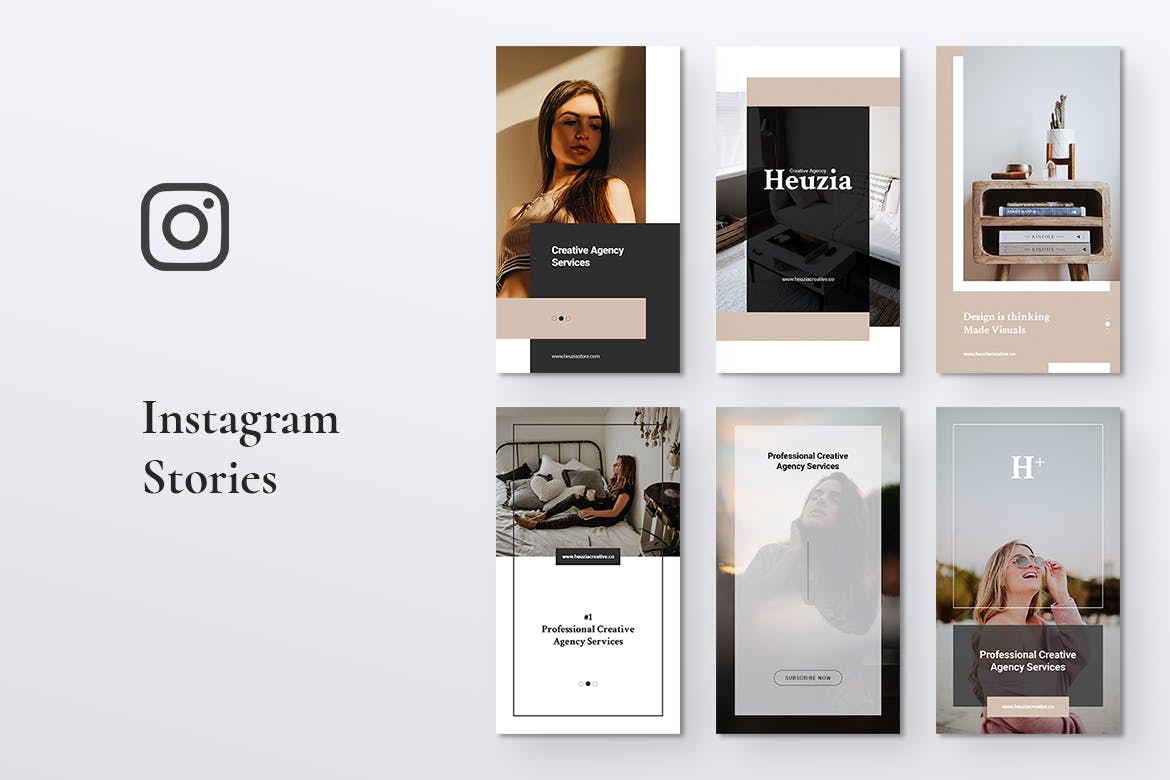 Instagram社交媒体故事定制贴图模板套装 HEUZIA Creative Agency Instagram Stories设计素材模板
