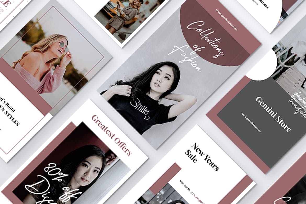 时尚服饰INS故事分享手机端APP宣传社交媒体模板 GEMINI Fashion Store Instagram Stories设计素材模板