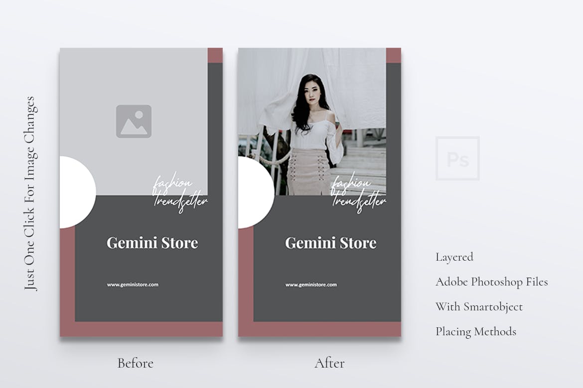 时尚服饰INS故事分享手机端APP宣传社交媒体模板 GEMINI Fashion Store Instagram Stories设计素材模板