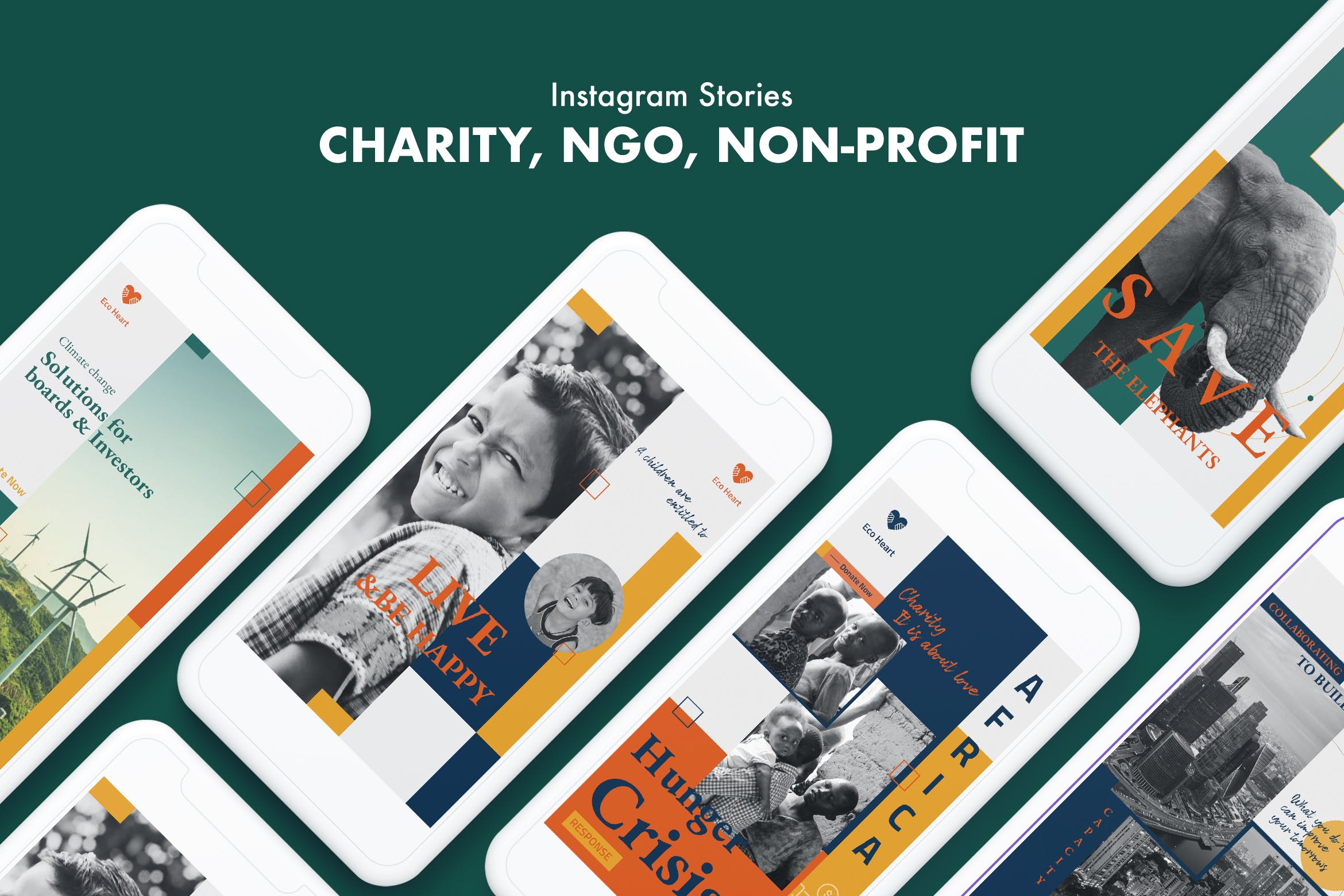 非盈利慈善组织Instagram活动宣传故事贴图社交媒体模板 Charity, NGO, Non-Profit Instagram Stories设计素材模板