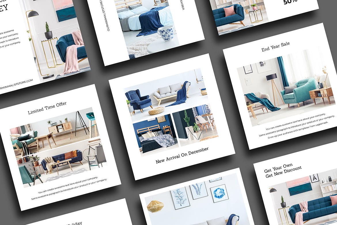 家具店促销推广社交媒体定制帖子模板 Blue Social Media Post设计素材模板