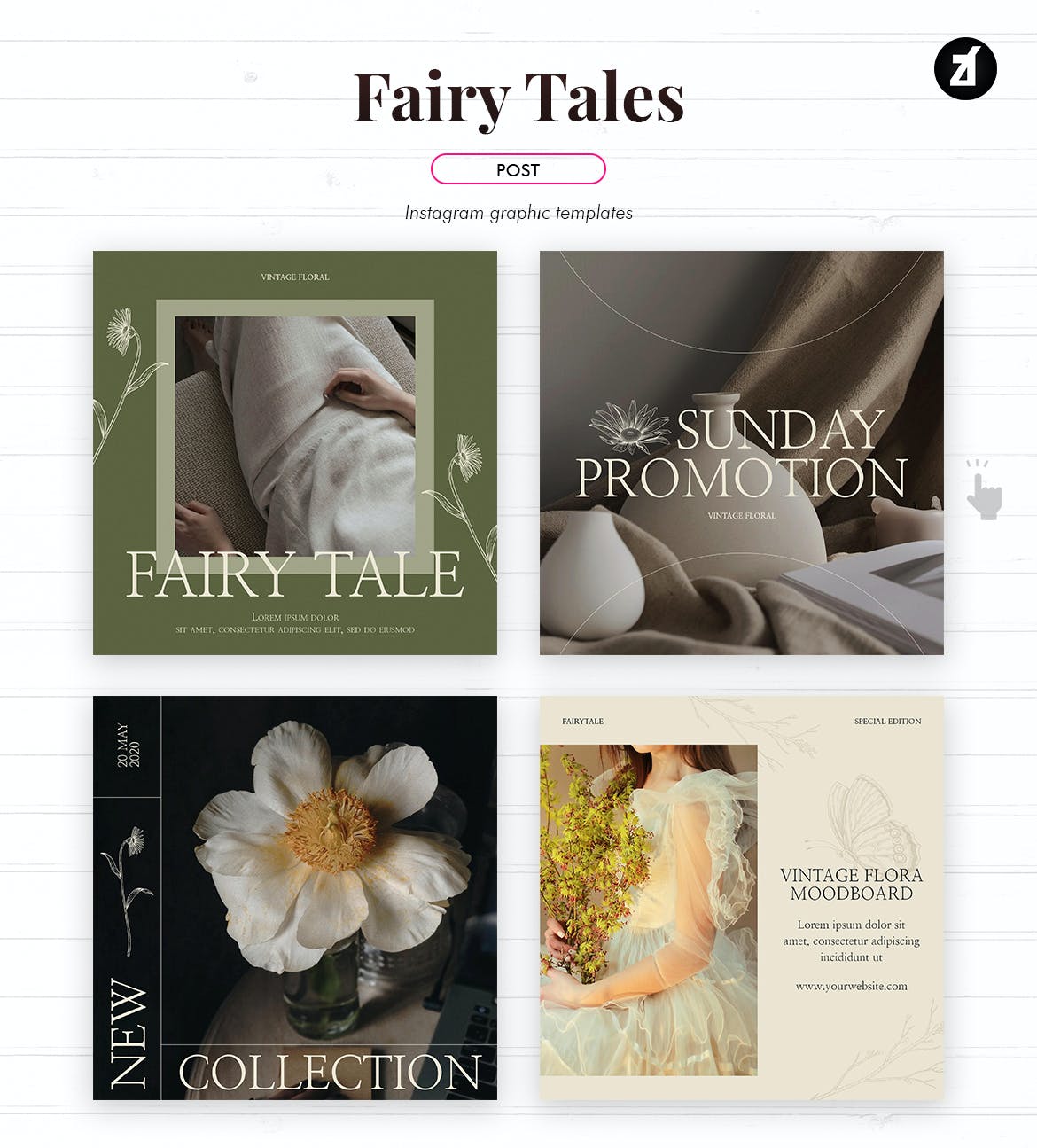 复古童话主题社交媒体图形定制模板 Fairy tales social media graphic templates设计素材模板