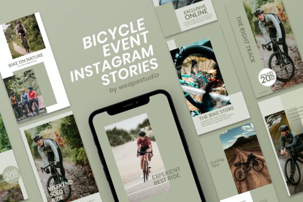 山地自行车赛车活动社交媒体宣传Instagram故事设计模板 Bicycle Event Instagram Stor