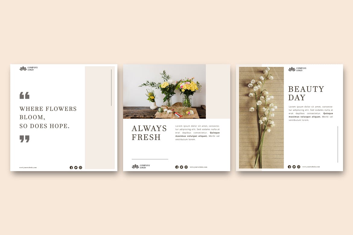 鲜花店社交媒体故事分享Instagram帖子设计素材 Florist Instagram Post Template设计素材模板