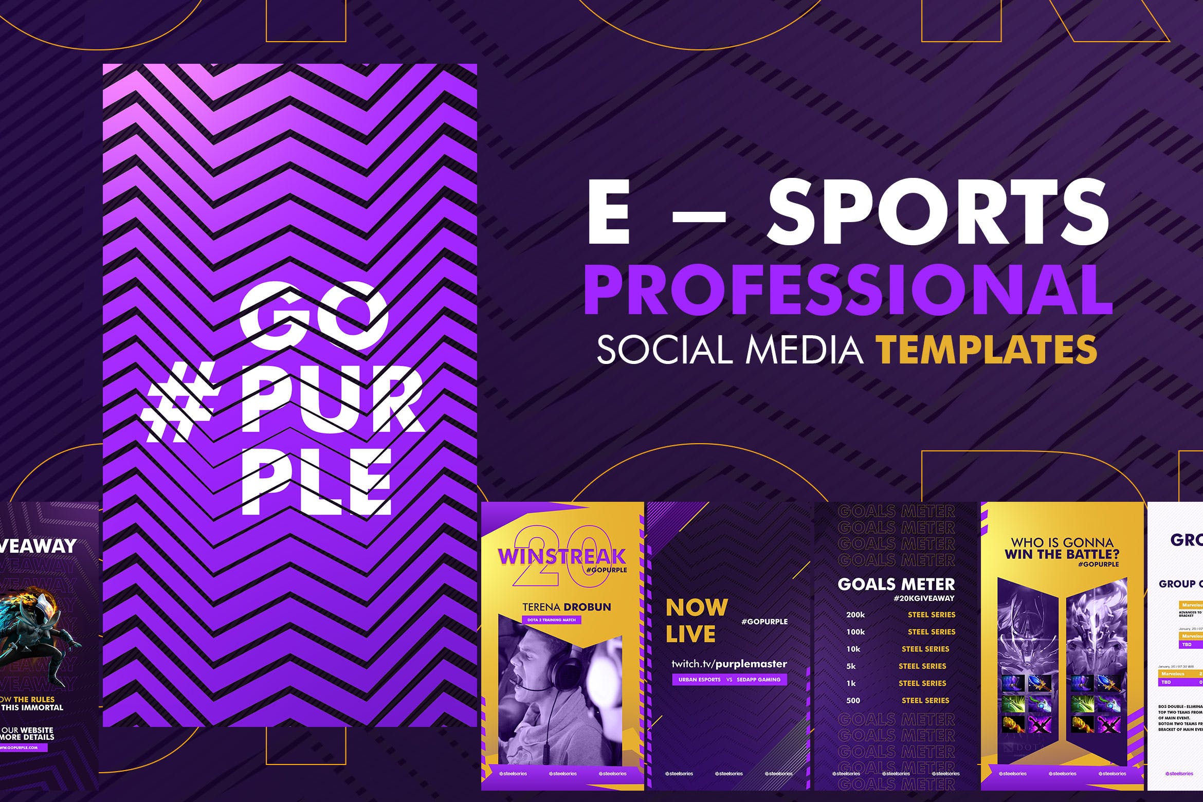 电子体育竞技比赛主题营销推广社交媒体模板 E – Sports Social Media Template设计素材模板