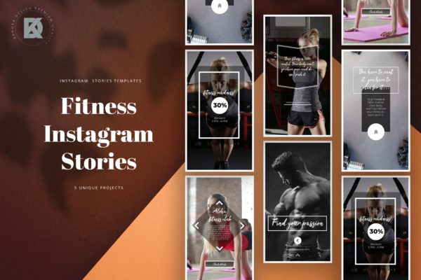 健身房俱乐部社交媒体推广Instagram帖子模板 Fitness Instagram Stories