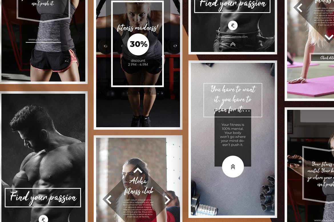 健身房俱乐部社交媒体推广Instagram帖子模板 Fitness Instagram Stories设计素材模板