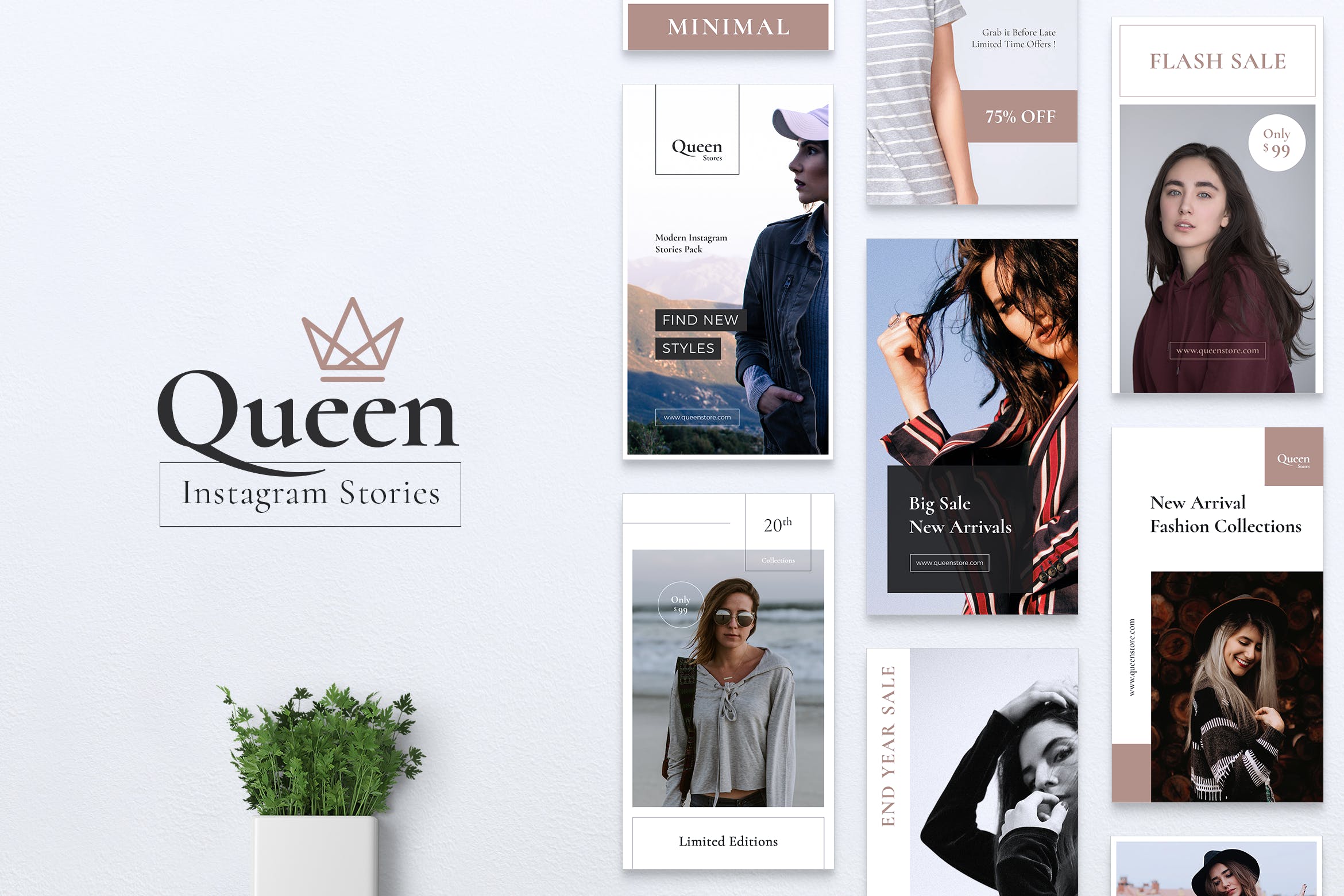 成功女性摄影Instagram社交媒体设计模板 QUEEN Instagram Stories设计素材模板