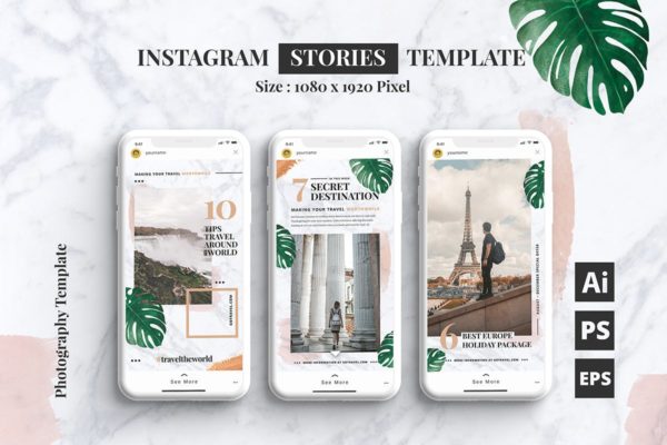 旅游摄影Instagram社交媒体设计模板素材包 Travel Blog Instagram Stories Template