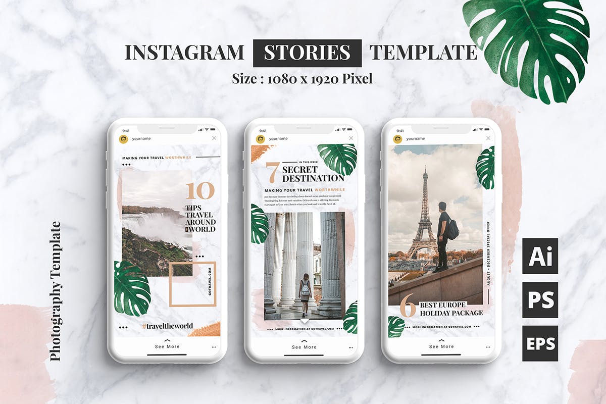 旅游摄影Instagram社交媒体设计模板素材包 Travel Blog Instagram Stories Template设计素材模板