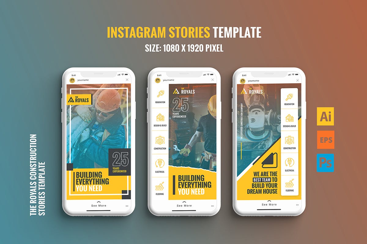 黄色字体配色Instagram社交媒体设计模板 The Royals – Instagram Stories Template设计素材模板