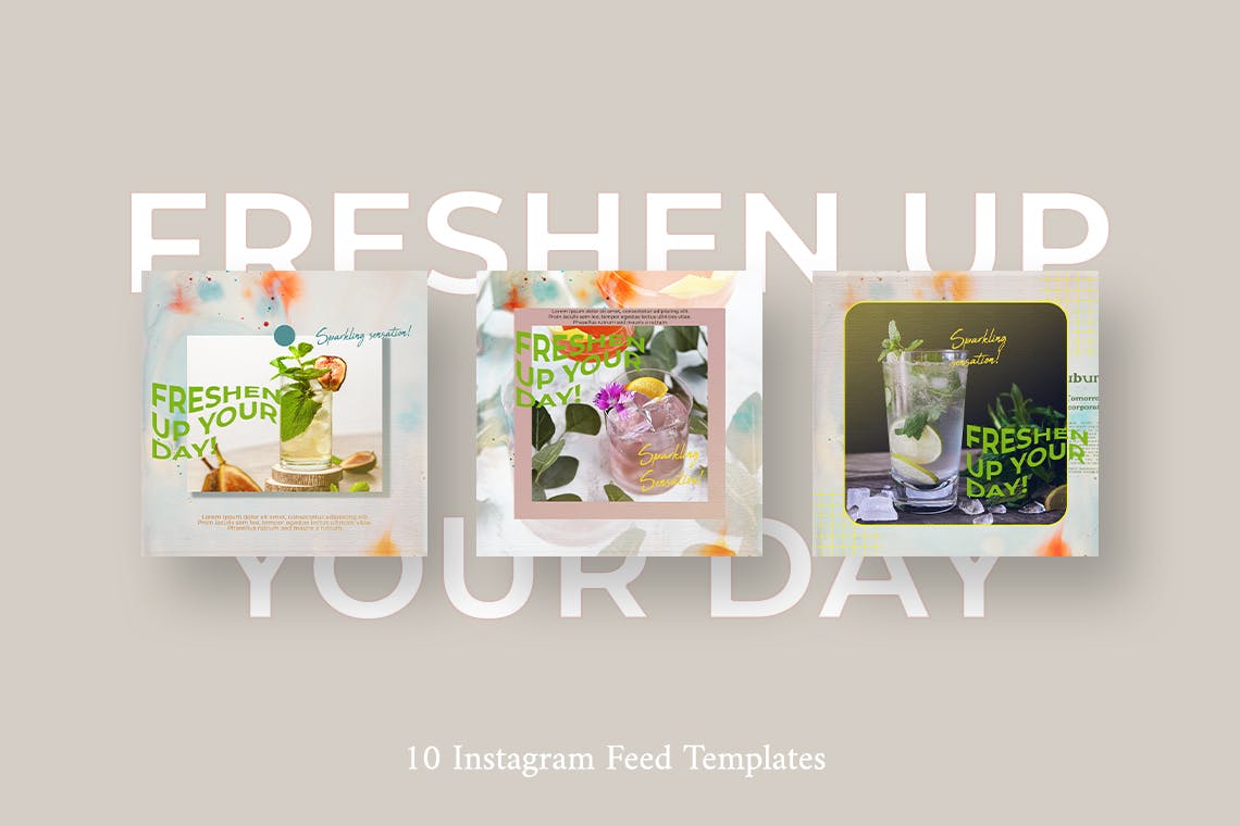 清新饮料饮品社交媒体推广Instagram帖子社交贴图素材 Freshen – Drinks Instagram Post设计素材模板
