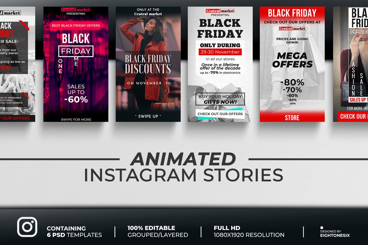 摄影工作室推广Instagram动画故事贴图设计模板 Animated Black Friday Instagram Stories设计素材模板