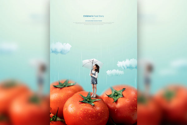儿童主题西红柿食品海报合成设计模板