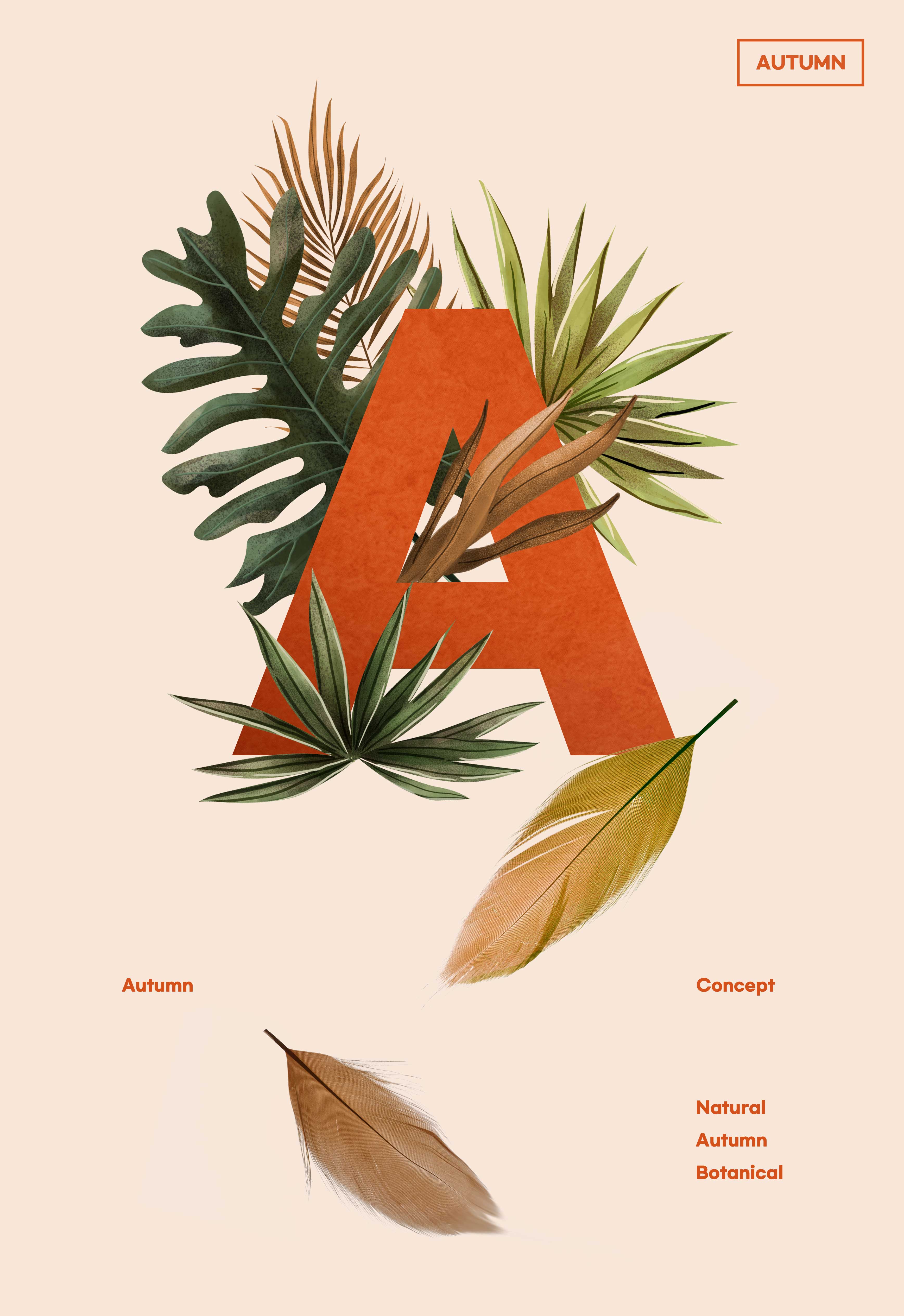 “A”字母叶子元素秋季海报设计模板设计素材模板