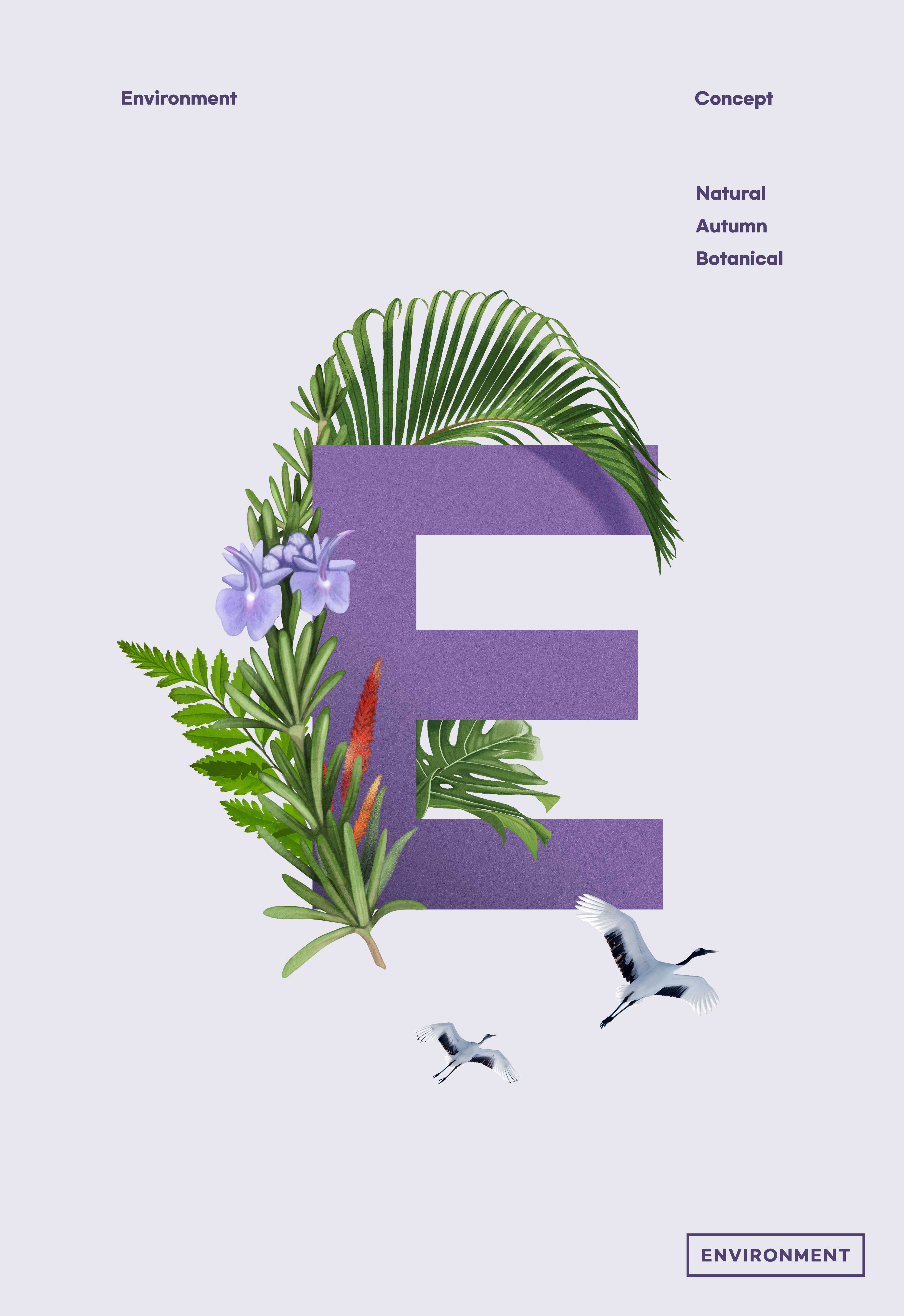 ‘E’字母自然植物环境概念海报图形psd模板设计素材模板