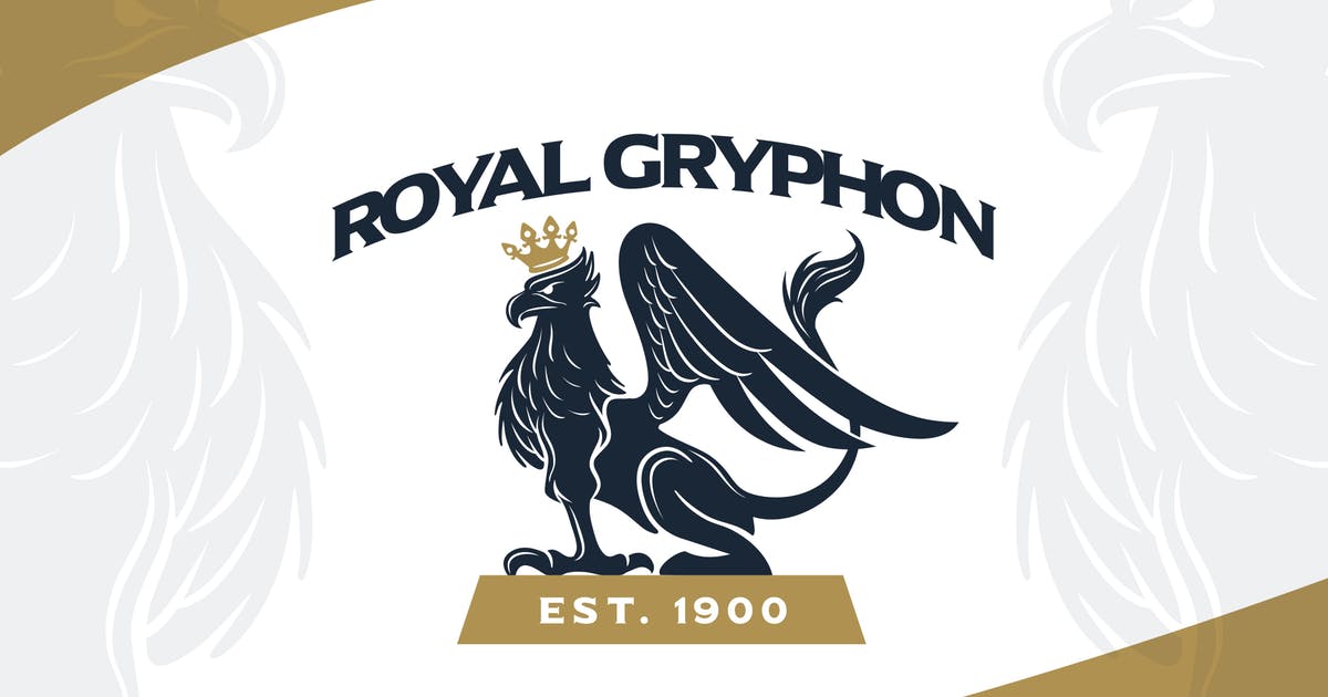 皇冠鹰头狮Logo标志设计模板 Heraldic Royal Crowned Gryphon Crest Logo设计素材模板