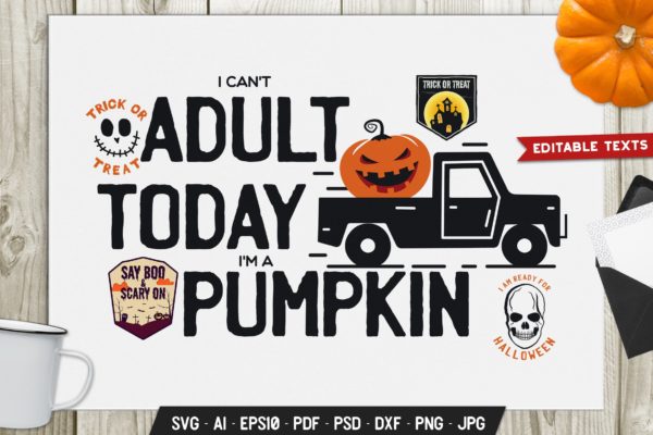 万圣节复古矢量Logo/徽章/标志设计素材 Pumpkin Halloween Logo Vintage Vector Badge Emblem