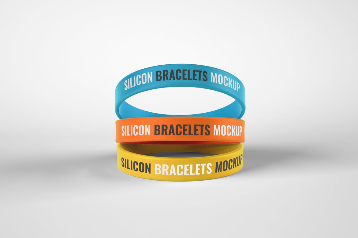 硅橡胶运动手环/腕带样机模板 Silicone Bracelet Mockup Set | Wristband设计素材模板