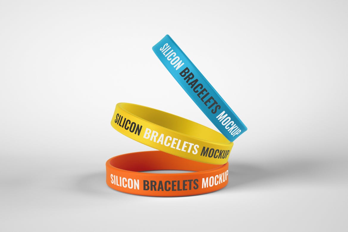 硅橡胶运动手环/腕带样机模板 Silicone Bracelet Mockup Set | Wristband设计素材模板