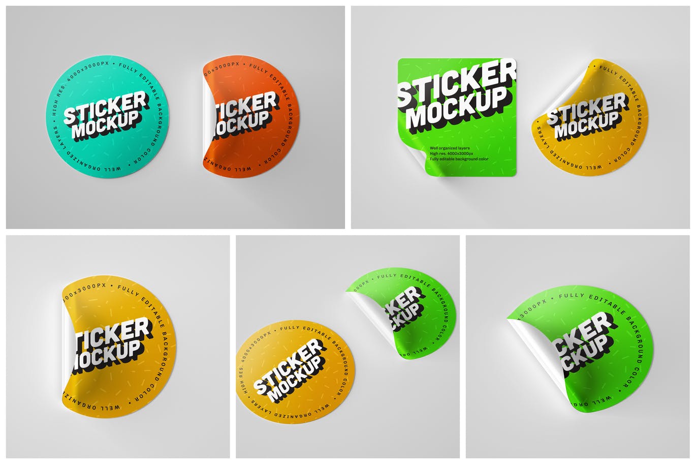品牌标签设计贴纸样机模板合集 Circle Sticker Mockup Set设计素材模板