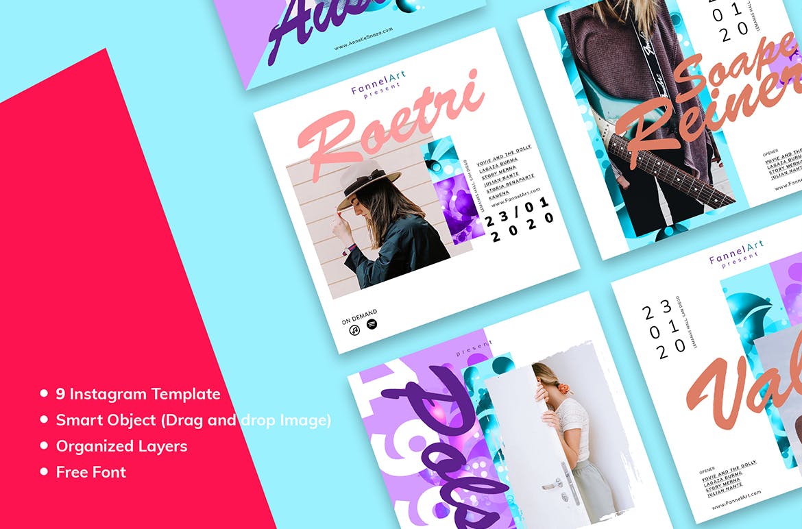 九款音乐主题广告贴图设计社交媒体素材包 Social Media Kit Music设计素材模板