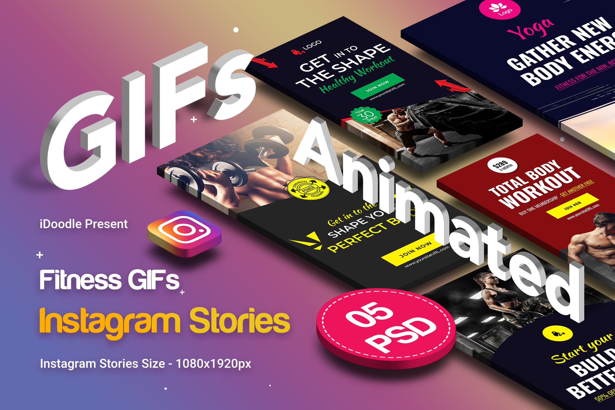 GIF动画健身房俱乐部&健身广告Instagram故事社交素材 Animated GIFs Gym & Fitness Instagram Stories设计素材模板