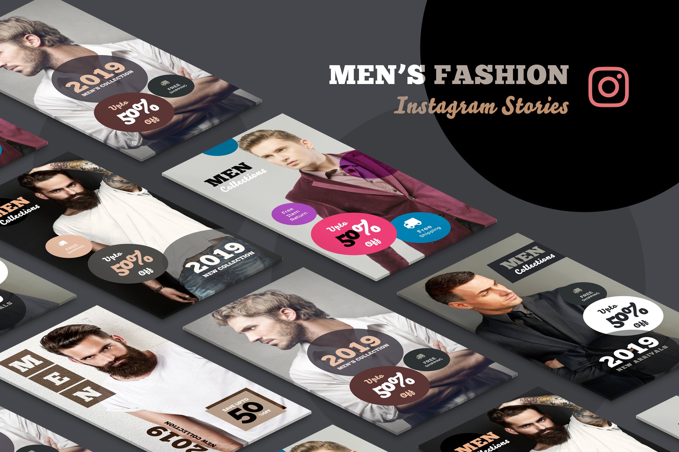 男士时尚杂志Instagram广告帖子社交媒体模板 Men’s Fashion Instagram Stories设计素材模板