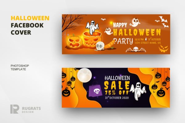 万圣节主题Facebook封面社交媒体设计模板 Halloween Facebook Cover Template
