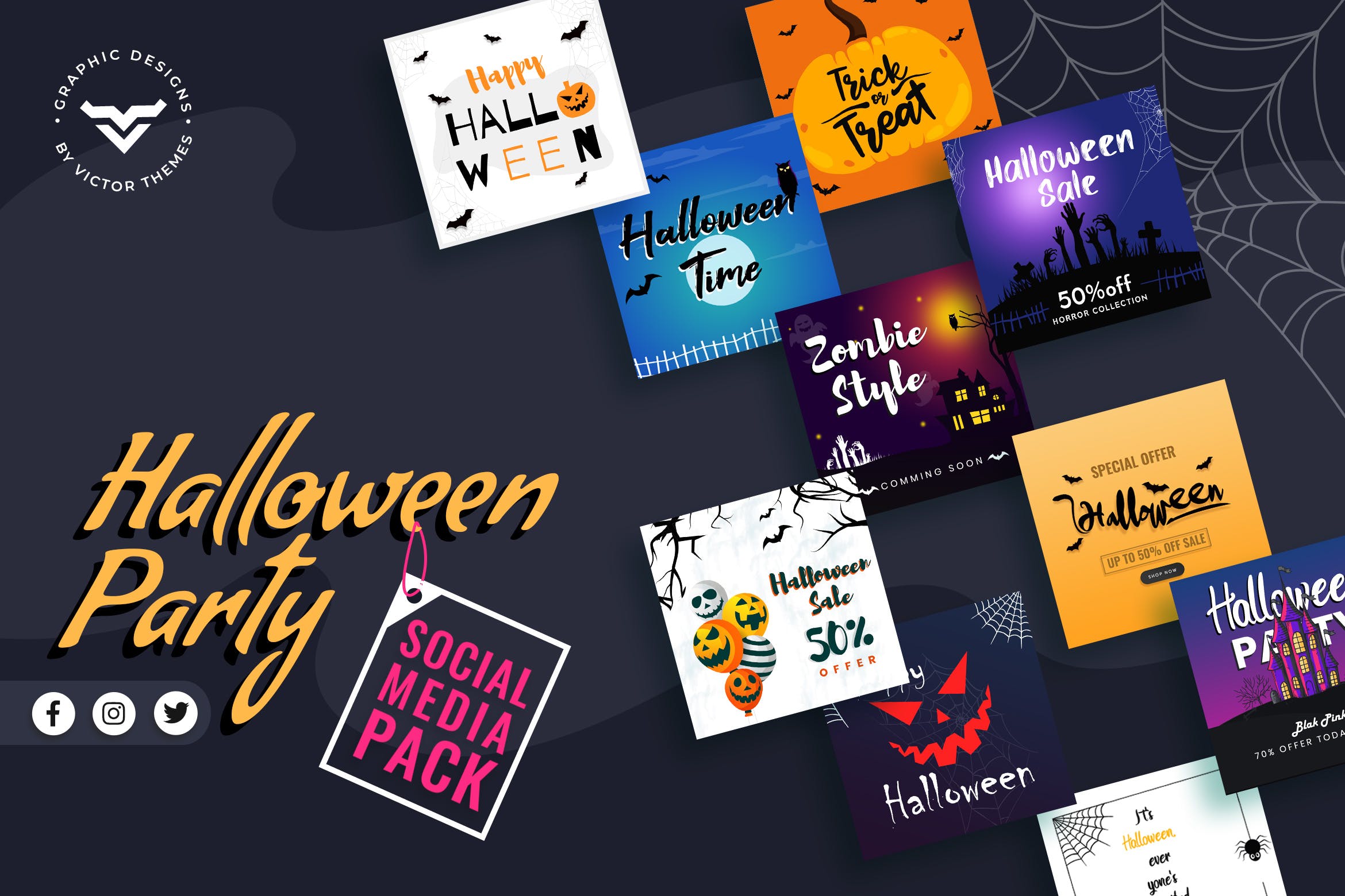 万圣节派对活动推广主题社交媒体设计贴图模板 Halloween Social Media Template设计素材模板