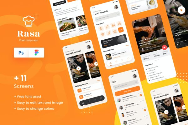 食谱美食社交媒体iOS APP应用程序设计UI模板 Rasa – Food Recipe iOS App Design UI Temp